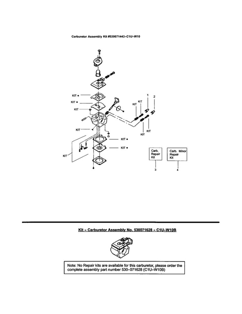Carburetor Diagram and Parts List for FEATHERLITE SST LE Type 3 Weed Eater Trimmer